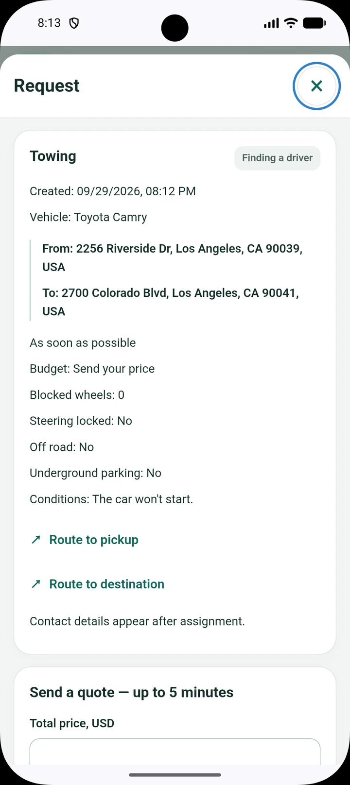 Tovak Driver: Job details