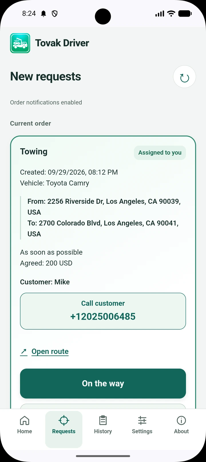 Tovak Driver: Contact and progress
